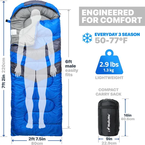 Miniatura 3 de MalloMe Sacos de dormir para adultos para clima frío y cálido, saco de dormir para mochileros para niños de 10 a 12 años, niñas, niños, ligeros