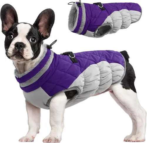 Miniatura 46 de FUAMEY - Chaqueta de invierno para perro, chaleco acolchado con arnés, ropa cálida para mascotas, abrigo con cremallera, impermeable, para perros
