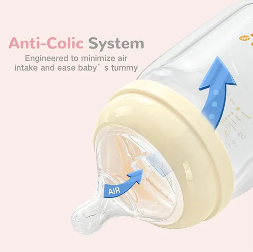 Miniatura 4 de COMI Biberones de vidrio natural para bebés que amamantan, juego de biberones anticólicos para recién nacidos con pezón de flujo lento, 0-3 meses