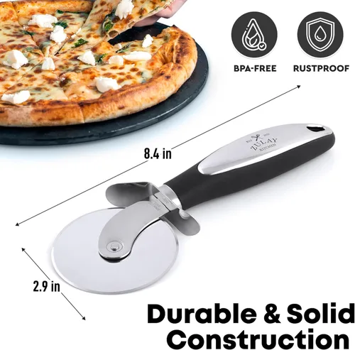 Miniatura 6 de Zulay Kitchen Cortador de pizza de alta calidad, rueda de acero inoxidable duradera, fácil de limpiar, fácil de usar, súper afilado con mango Negro