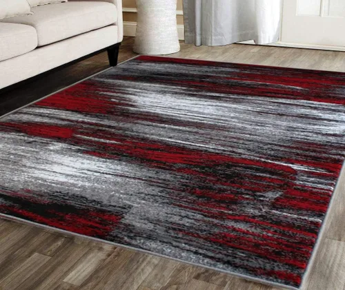 Masada Rugs, Alfombra moderna y contemporánea, rojo, gris, negro (8 pies x 10 pies), alfombra grande para sala de estar, dormitorio, oficina