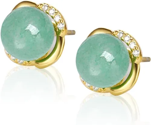 Jade Earrings Studs,Green Jade Earrings for Women,925 Sterling Silver Earrings Studs for Sensitive Ears,Handmade Jade Earrings for Birthday