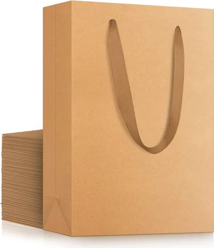 EUSOAR Bolsas de compras de papel con asas, paquete de 25 bolsas pequeñas de papel kraft de 5.9 x 2.3 x 7.8 pulgadas, bolsa de mercancía para