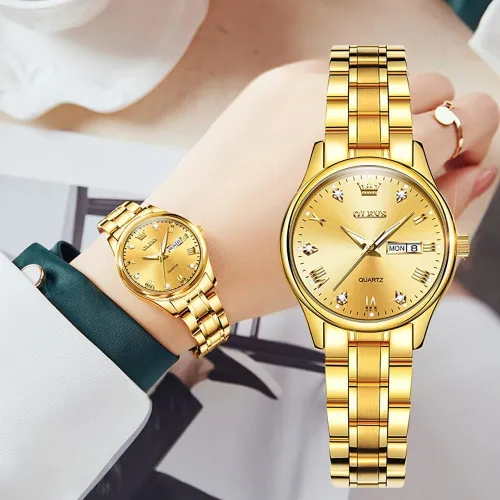 Miniatura 4 de OLEVS Reloj de pulsera para mujer clásico elegante con diamantes dorados de acero inoxidable impermeable para día