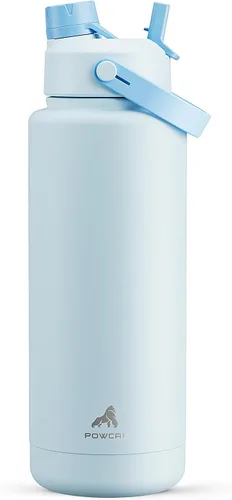 Miniatura 30 de POWCAN - Botella de agua térmica 2 en 1, sorbete y tapa con boquilla, antifugas, acero inoxidable sin BPA, apta portavasos automóvil, bebida fría 24