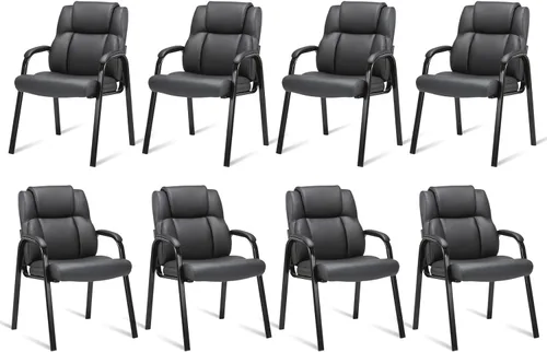 Miniatura 11 de CLATINA Silla de recepción de cuero para invitados con base de trineo, sillón estacionario de oficina con reposabrazos acolchados para reuniones