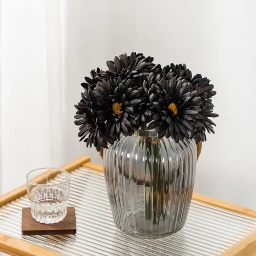 Miniatura 2 de TOPIA Margaritas africanas artificiales, margaritas africanas, flores de seda, gerberas artificiales, paquete de 10 unidades (negro)