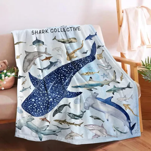 Miniatura 21 de Manta de tiburón de dibujos animados, regalos para niñas y niños, regalos para amantes de los tiburones, manta de tiburón, regalos para niños