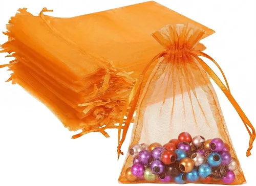 Miniatura 7 de Wudygirl 100 bolsas de organza rosa transparente de 5 x 7 pulgadas con cordón para joyería, bolsas para lápiz labial, baby shower, fiesta, boda