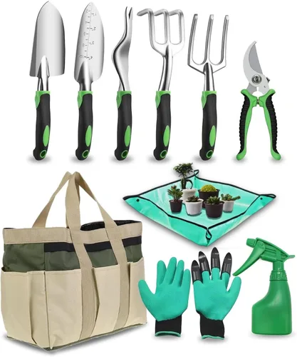 Miniatura 10 de Herramientas de jardín, juego de herramientas de jardín de aluminio fundido resistente con paleta de mano, paleta de trasplante, rastrillo