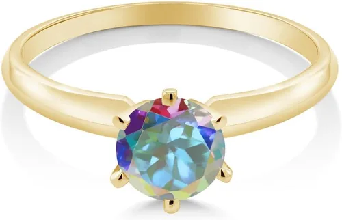Miniatura 52 de Anillo de compromiso solitario con piedra preciosa redonda de oro amarillo de 14 quilates de 0.236 in para mujer Ajuste clásico de 6 puntas