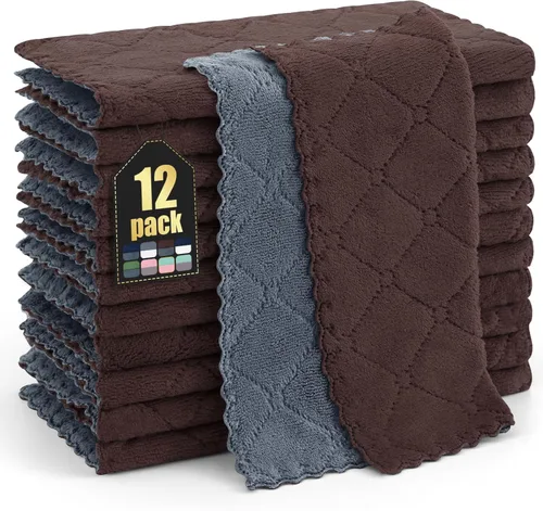 Miniatura 24 de Homaxy - Paquete de 12 trapos de cocina (10 x 10 pulgadas, morado), de terciopelo coral, supersuaves y absorbentes, de secado rápido, paño