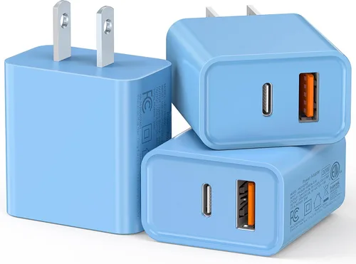 Miniatura 12 de Paquete de 3 cargadores tipo C, enchufe de pared USB C de doble puerto de 20 W PD y QC3.0 USB A bloque de carga rápida para Samsung Galaxy S24