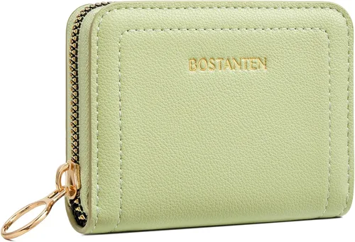 Miniatura 9 de BOSTANTEN Tarjetero de tarjeta de crédito RFID de cuero pequeñas carteras para mujer, cartera de tarjeta con cremallera de acordeón, Beige