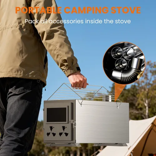 Miniatura 3 de Estufa de Sauna de Leña Mejorada para Tienda Caliente, Estufa de Leña para Tienda 2 en 1 con Tubo de Chimenea para Calentamiento al Aire Libre