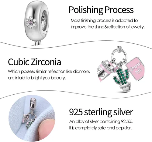 Miniatura 70 de Pandach Dijes colgantes de plata de ley 925 para pulseras y collares, dijes colgantes de Madonna con cuentas de girasol, joyería para mujer