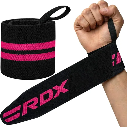 Miniatura 15 de RDX Muñequeras para levantamiento de pesas (par), aprobadas por IPL y USPA, correas elásticas de algodón de 18" con soporte y bucle para el pulgar