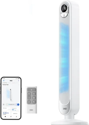 Miniatura 9 de DREO Ventilador de torre para dormitorio, 28 pies/s, ventilador oscilante silencioso sin aspas de 20 dB con control remoto, 9 velocidades, 4 modos