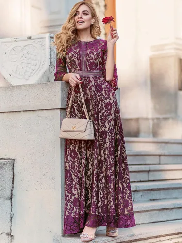 Miniatura 3 de MISSMAY - Vestido largo formal con mangas de campana, hecho totalmente en encaje, estilo vintage, para mujer
