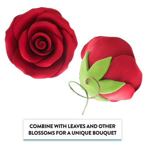 Miniatura 6 de Rosas de azúcar (12 unidades, grandes de 2 pulgadas) – Flores de goma de mascar con alambre con cáliz, rosas rojas para decoración de pasteles, por