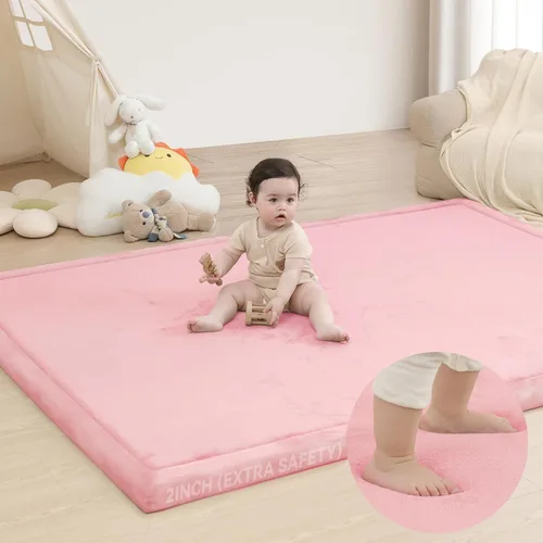 Miniatura 68 de Huloo Sleep - Tapete de juego para bebé, tapete de espuma viscoelástica de 1.3 pulgadas de grosor, terciopelo coral suave, antideslizante, Gris