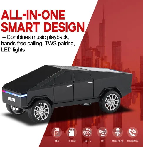 Miniatura 9 de Futuristic Shapes - Altavoz Bluetooth para camión con pantalla LED - TWS estéreo, radio FM, reproducción USB/TF, faros LED, micrófono integrado