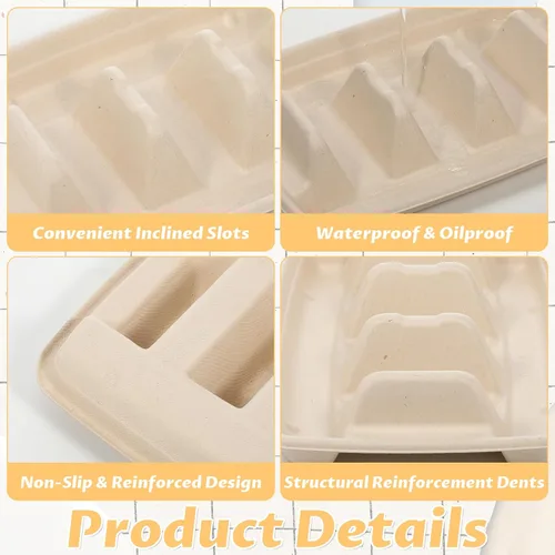 Miniatura 3 de 150 soportes desechables para tacos para fiestas, platos de taco de pulpa de bagazo de primera calidad, platos de tacos con 3 divisores, soporte