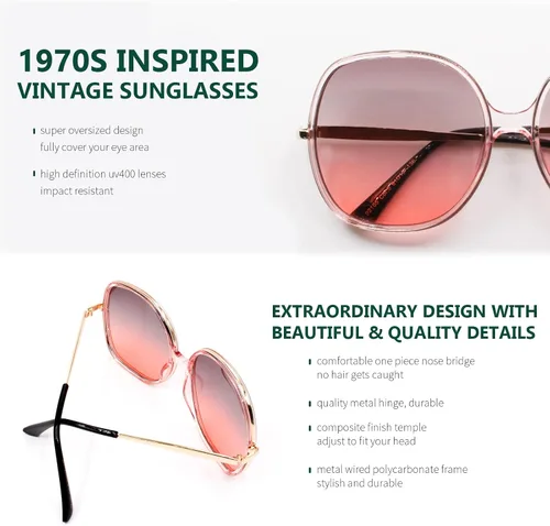 Miniatura 5 de Freckles Mark Gafas de sol cuadradas de gran tamaño de los años 70 para mujer, marco de plástico rectangular vintage