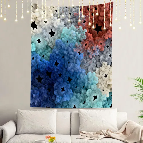 Miniatura 96 de Shrahala Tapiz de pared azul brillante, acuarela azul degradado para colgar en la pared, tapiz grande decorativo de fibra de poliéster, dobladillo