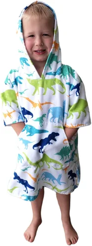 Toalla con capucha, poncho de playa para baño, piscina, para niños, secado rápido/resistente a la arena, pequeña (3-10 años), dinosaurios