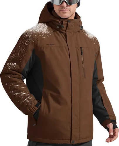 Miniatura 18 de FREE SOLDIER Chaqueta de esquí impermeable para hombre, con forro polar, abrigo de nieve cálido de invierno con capucha costuras totalmente selladas