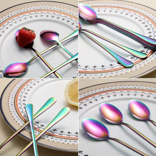 Miniatura 6 de Cucharas de helado y cóctel de acero inoxidable prémium - Juego de 8 (plateado)