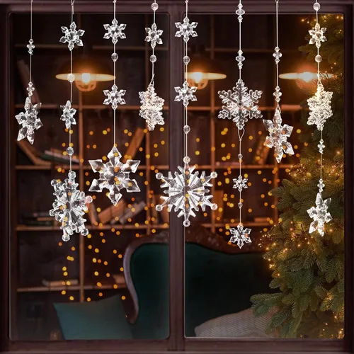 Miniatura 2 de OuMuaMua 24 adornos de copo de nieve de cristal de Navidad para decoraciones de árbol de Navidad, adornos acrílicos transparentes colgantes