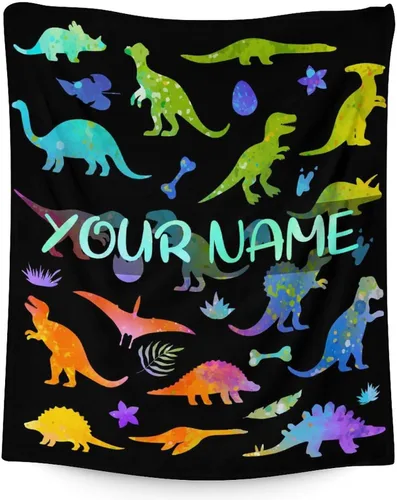 Manta Personalizada para Niños Varones - 40x30 Pulgadas Regalos de Cosas de Dinosaurios Pequeños para Niños, Niños de 4-6 Años, Mantas Temáticas de