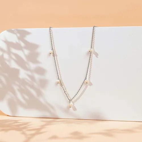 Miniatura 19 de PAVOI Collar de estación chapado en oro de 14 quilates, collares de capas de diamantes simulados, cadena de circonita cúbica para mujer