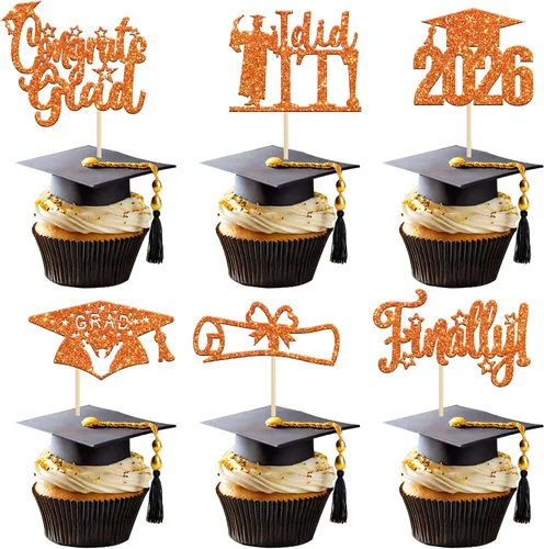 Miniatura 14 de Paquete de 24 adornos para cupcakes de clase 2026 con purpurina 2026 Felicidades Graduación Diploma Done Cupcake Picks 2026 Graduación Temática