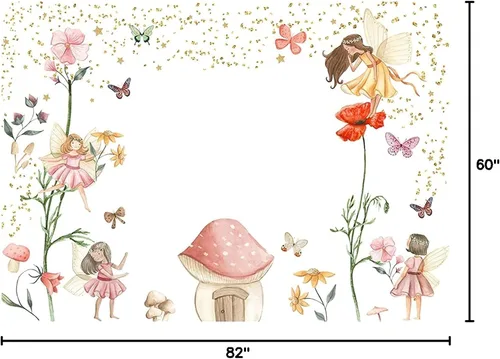 Miniatura 2 de Mocsicka Telón de fondo de cumpleaños de princesa de hadas con diseño de mariposa y giro, fondo floral de primavera, decoración mágica de fiesta