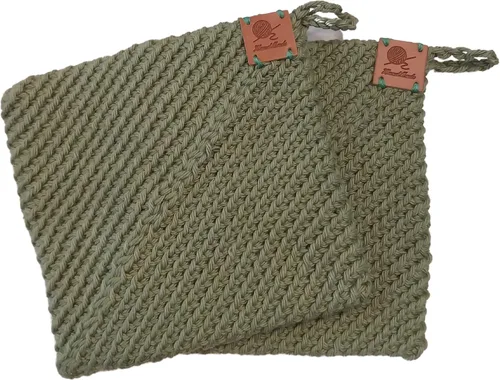 Miniatura 16 de Soportes para ollas de ganchillo hechos a mano, colección de color sólido, algodón de 6 x 6 pulgadas, resistentes al calor, doble capa, lazo