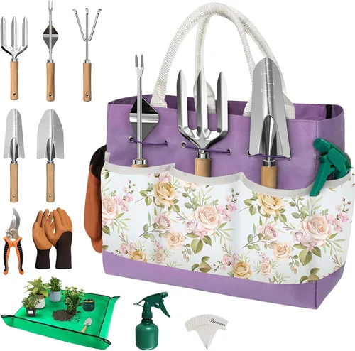 Juego de 22 piezas de herramientas de jardín para mujeres, kit de herramientas de mano de jardín resistente, regalos para mamá jardinera, accesorios