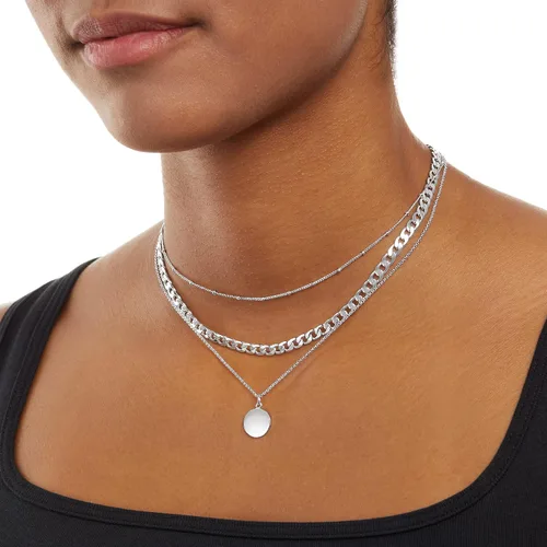 Miniatura 4 de Tienda Essentials Polished Disc and Beaded Chain 2 Row Layer Necklace