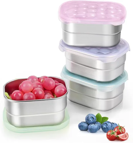 Miniatura 22 de Tanjiae Recipientes Pequeños (1 TAZA) de Acero Inoxidable para Bocadillos para Niños Recipientes de Comida Fáciles de Abrir a Prueba de Fugas