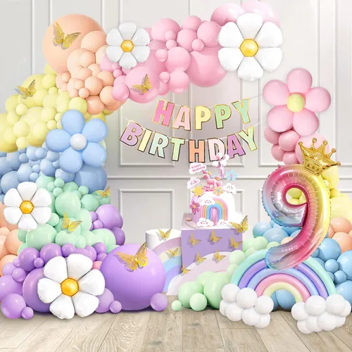 Miniatura 11 de Daisy Kit de Guirnalda de Globos de 219 Piezas con Globo Número 3, Pancarta, Decoración para Pastel, Decoraciones de Fiesta de Cumpleaños Arcoíris