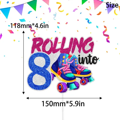 Miniatura 2 de Decoración de pastel de patinaje sobre ruedas para cumpleaños número 8, fiesta de cumpleaños temática de niño o niña, fiesta de club, fiesta