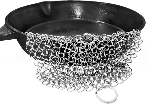 Limpiador de sartén de hierro fundido de acero inoxidable 316L para sartenes de hierro fundido, cristalería para horno holandés, wok