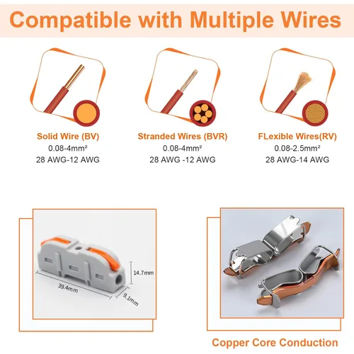 Miniatura 4 de Nineleaf Conectores de cable de palanca, conectores compactos de empalme de alambre en línea, terminales eléctricos modulares reutilizables 1 en 1