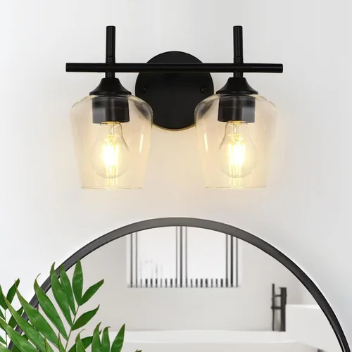 Accesorios de luz de baño de 2 luces, Luz de tocador moderna negra, Lámpara de pared de baño para espejo, cocina, dormitorio, pasillo, sala de