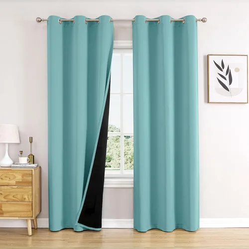 Miniatura 45 de ChrisDowa - Cortinas 100% opacas, para dormitorio, con forro negro, 2 capas gruesas, aislamiento térmico y ojales, 63 pulgadas de largo, juego de 2