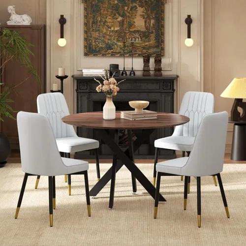 Miniatura 32 de RGZ Juego de mesa de comedor redonda negra de mediados de siglo para 2, mesa de cocina pequeña de madera circular de 36 pulgadas y 2 sillas