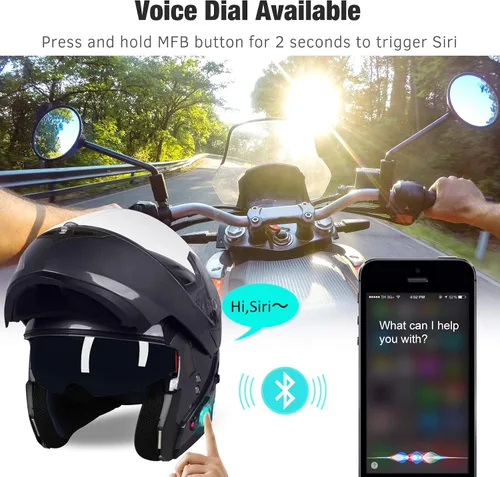 Miniatura 2 de FreedConn BM2-S - Casco de motocicleta con Bluetooth y función de marcación de voz, manos libres, 500 m/ 2 – 3 conductores, DOT con Bluetooth