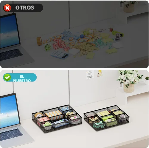 Miniatura 7 de Marbrasse Paquete de 2 Organizadores de Cajones de Escritorio, Bandeja Organizadora de Cajones de Malla con 8 Compartimentos Ajustables